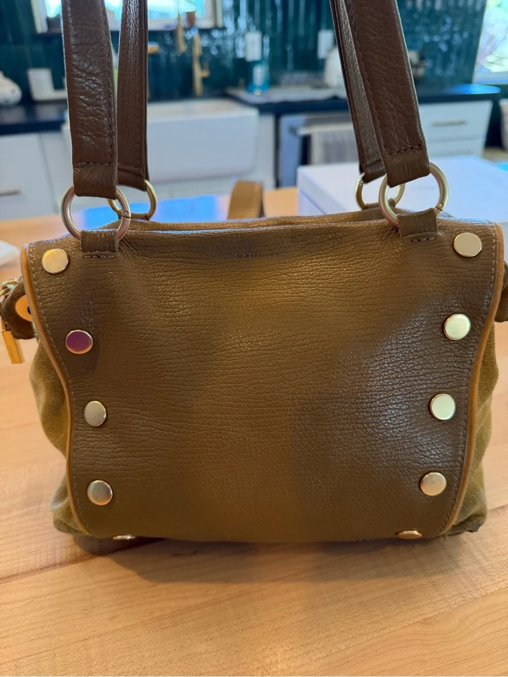Hammitt Mahogany Pebble Leather Satchel with Gold Hardware